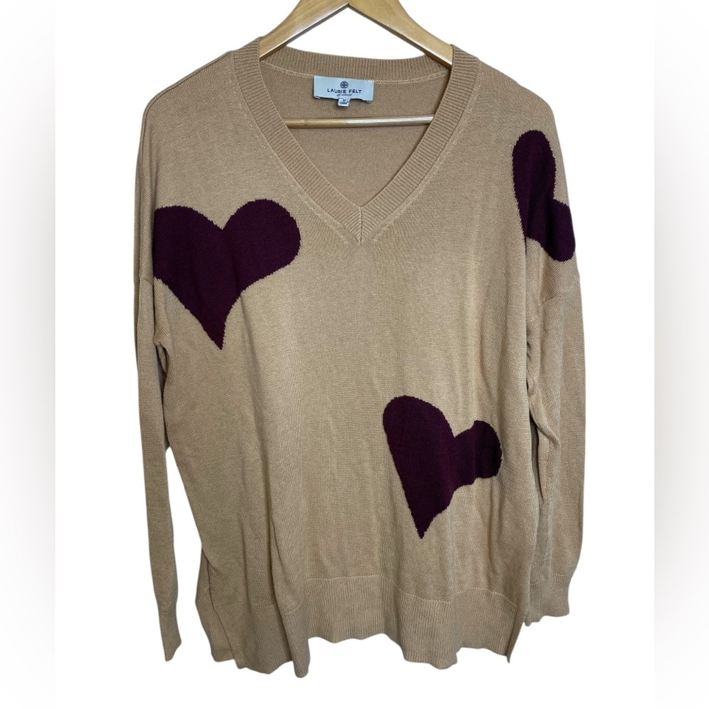 Laurie Felt Tan Sweater With Purple Heart Accents